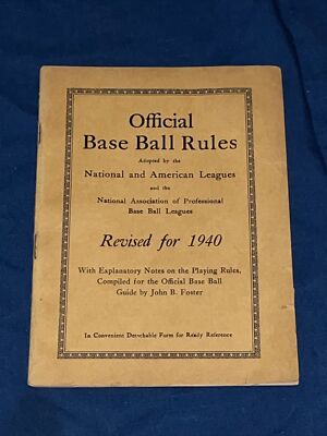 Spalding Official Base Ball Rules 1940 Edition - Vintage 40s Baseball Playing