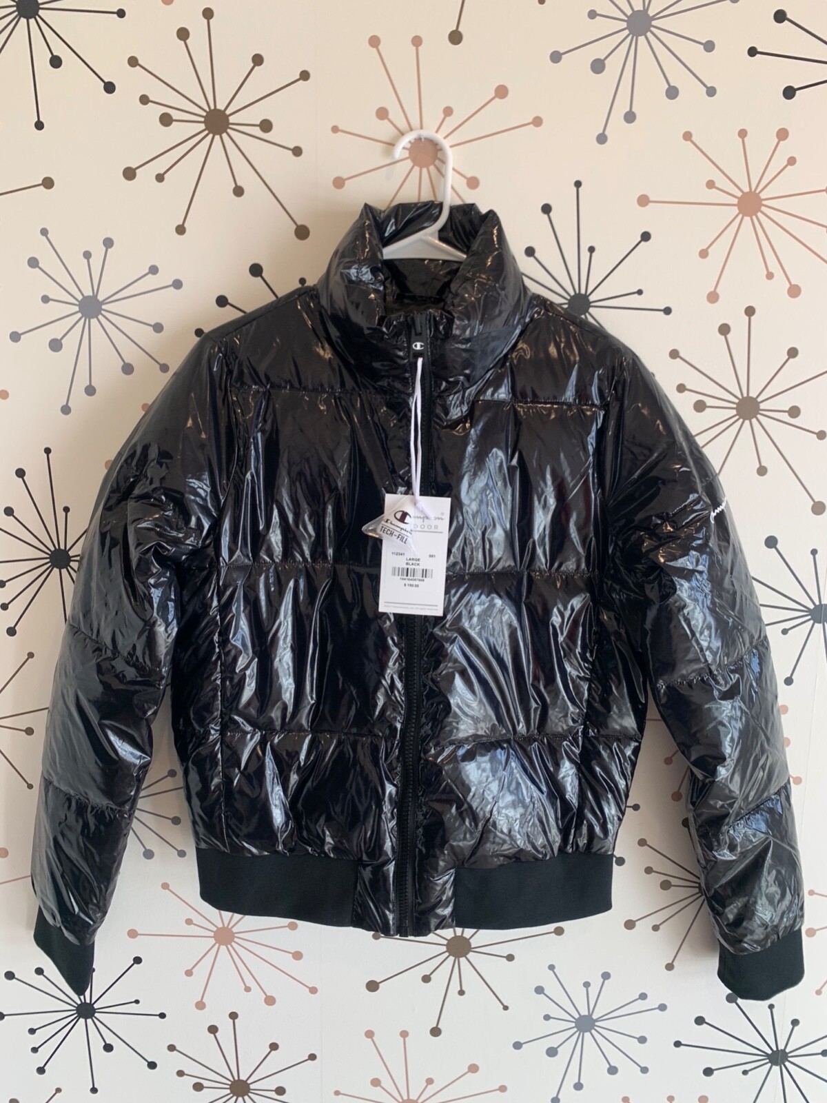Champion Metallic Black Puffer Jacket Women's Large Outdoor