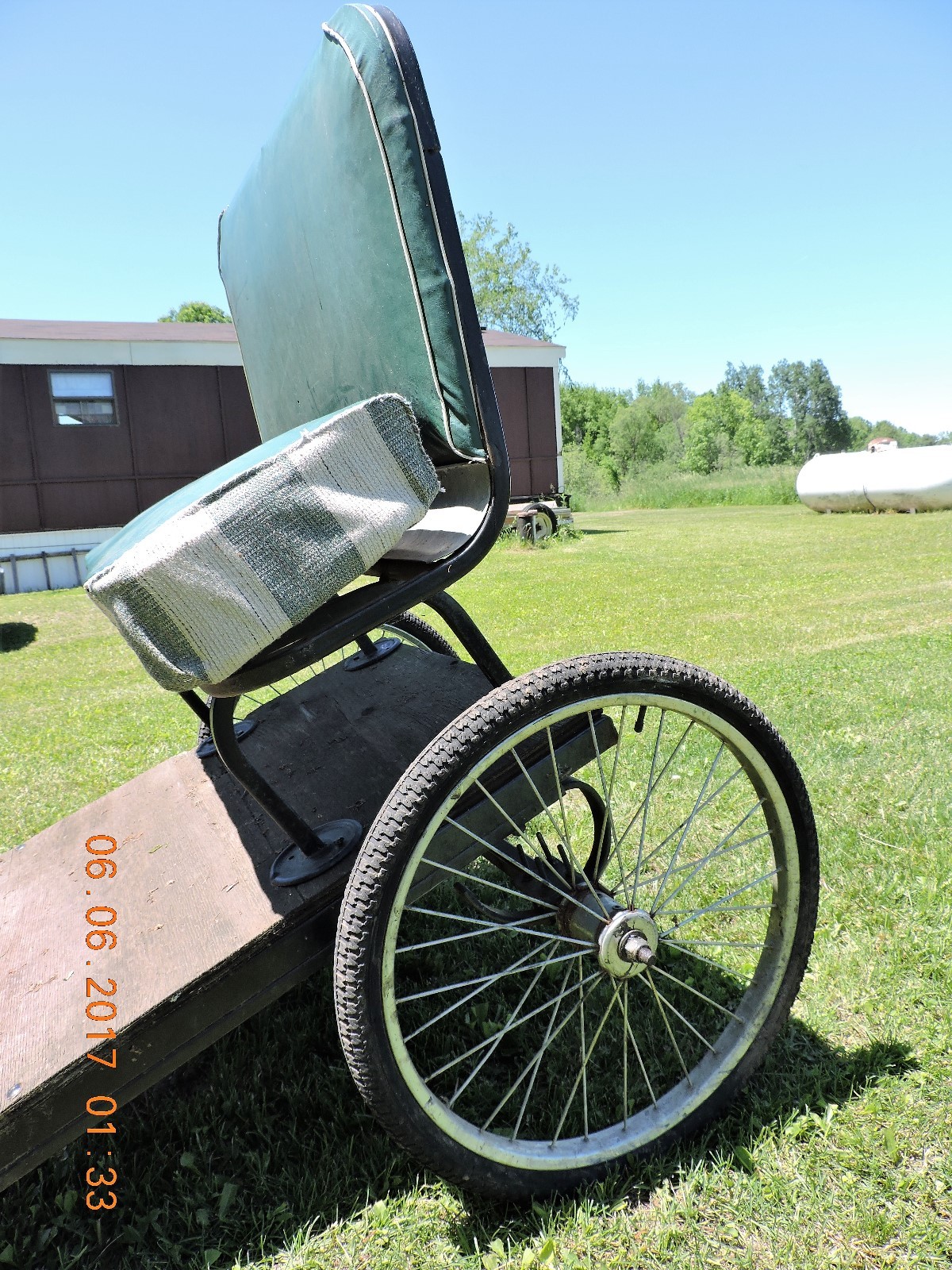 Superior  Coach Horse Cart   Bicycle Wheels   Green Seat