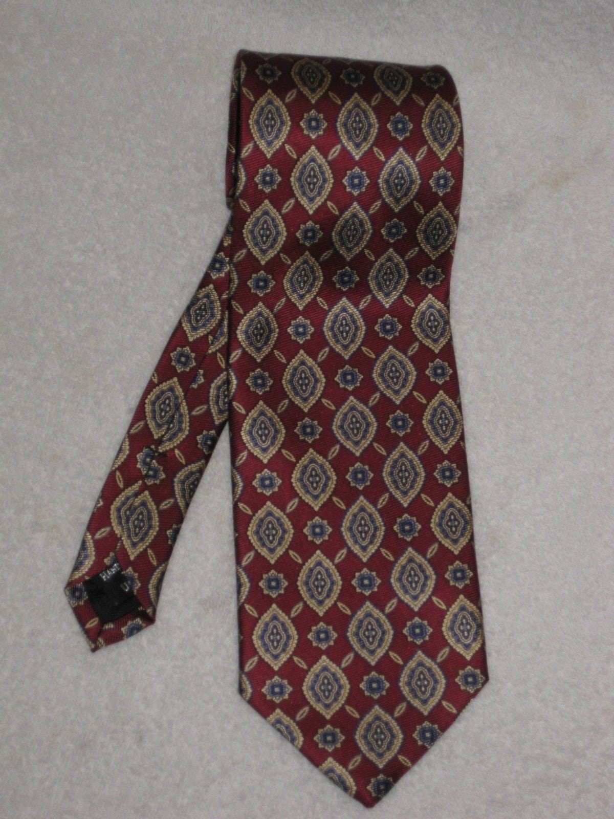 Men's Jos A Bank Neck Tie Burgundy with Blue and Gold