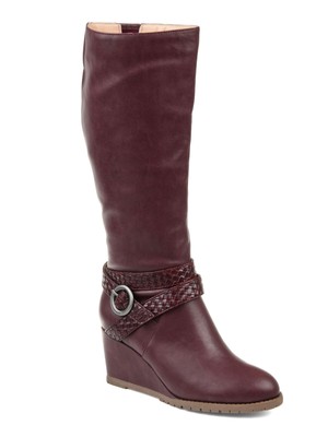 JOURNEE COLLECTION Womens Wine Burgundy Garin Almond Wedge Heeled Boots 9 XWC