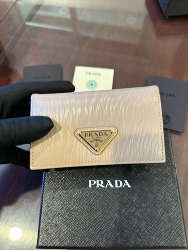 Pre-owned Prada Womens Vitello Move Cipria Color Leather Card Case Wallet 1mc122 In Beige