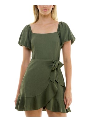Женское зеленое короткое платье TRIXXI с завязками по бокам и коротким рукавом-пуфом для юниорок M