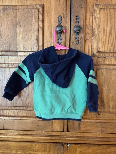Gymboree boy 12 18 Month Green Navy sweat  Hooded jacket front zipper Beaver B