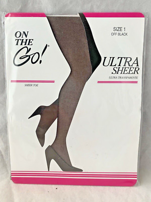 On the Go Ultra Sheer Pantyhose Womens Size 1 Sheer Toe Off Black          B25-1