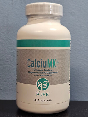 Live Pure CalciuMK+ Enhanced Calcium Magnesium & K2 90 Capsules - New! Exp 10/26