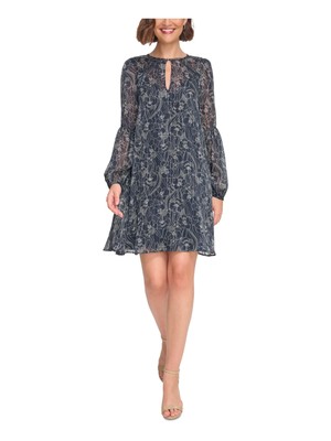 TOMMY HILFIGER Womens Navy Lined Pullover Long Sleeve Shift Dress 2