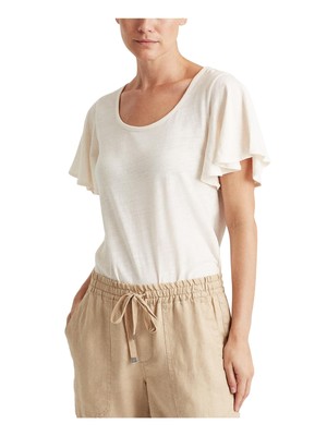

LAUREN RALPH LAUREN Женский топ цвета слоновой кости с короткими рукавами и круглым вырезом, Цвет слоновой кости