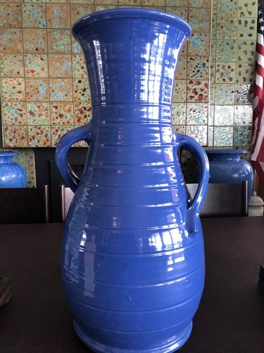 Spectacular Majestic and Rare 22” Cobalt  BAUER Matt Carlton Twisted Handle Vase