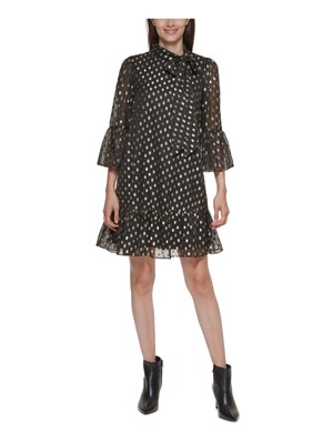 Женское платье-сорочка CALVIN KLEIN с черным галстуком на подкладке сзади и рукавом 3/4 6