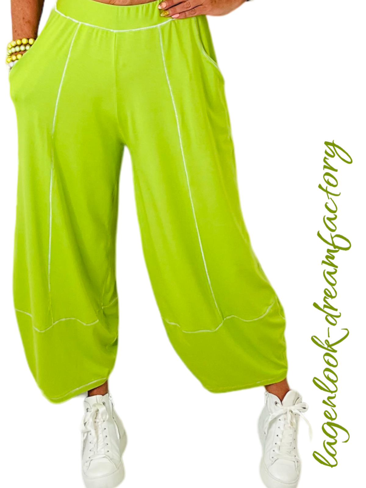 Myo Oversized Balloon Pants With Contrast Seams Kiwi-Lime