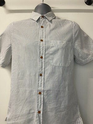 TOPMAN Mens 100% Cotton Short Sleeve White & Blue Stripe Shirt Sizes XS-L