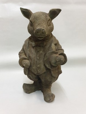 COCHON BEATRIX POTTER  FONTE PATINE ZINC MAISON ET JARDIN 25 CM