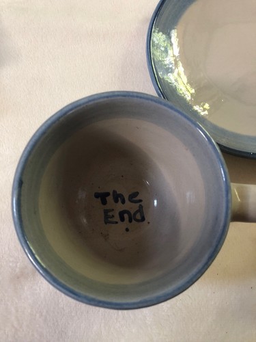 M A Hadley Pottery, Wife Lady Coffee Mug & Saucer Vintage Signed