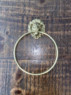 Vintage Solid Brass Lion Head Towel Holder Approx 5'' Diameter