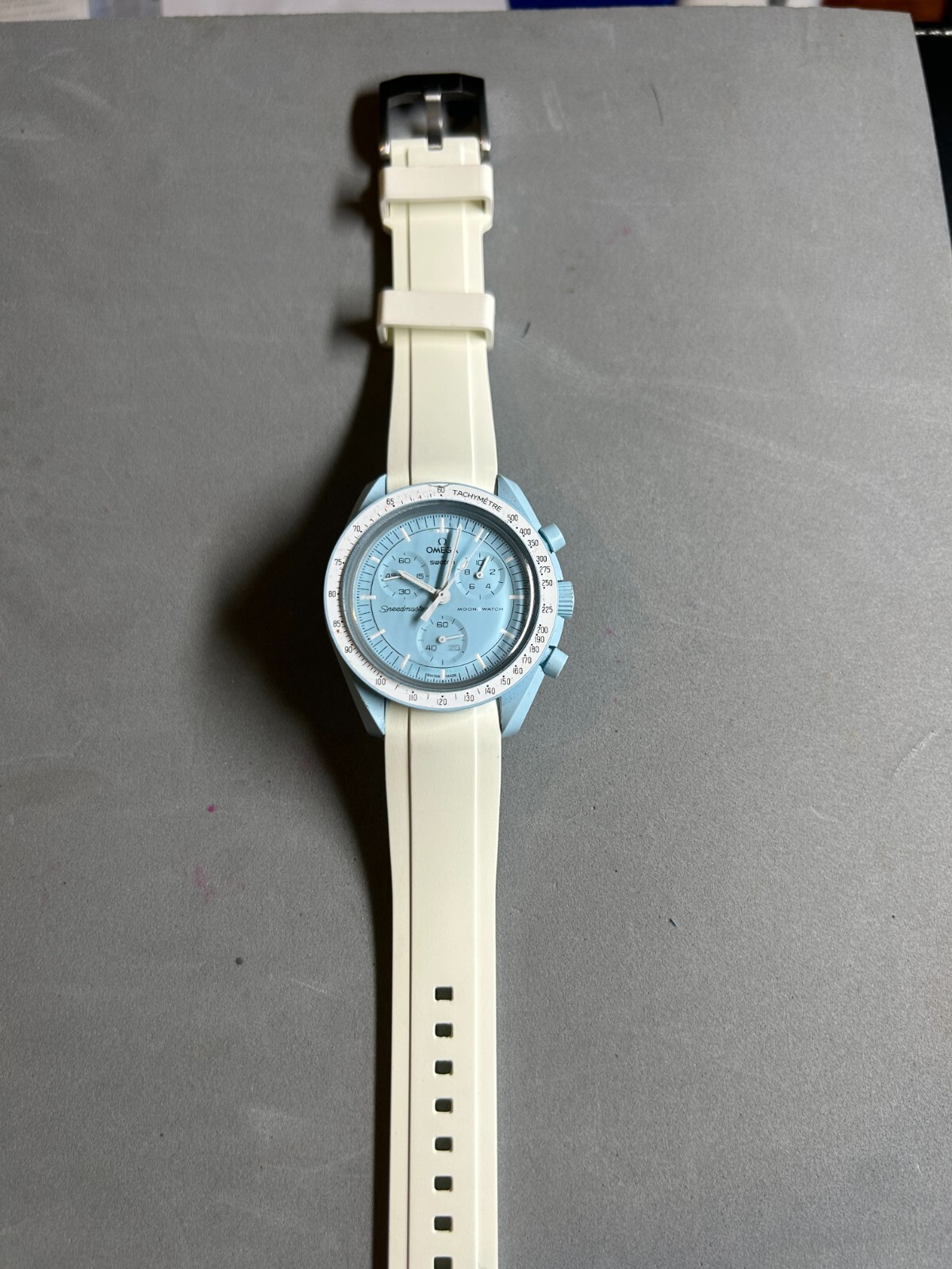 20mm WHITE Vulcanized Caoutchouc Strap Omega "Mission to Uranus" SWATCH