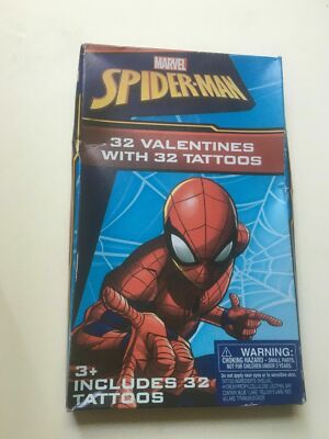 Marvel Spider-Man Themed 32 Valentine's Day Cards With 32 Tattoos Ages 3+ NEW