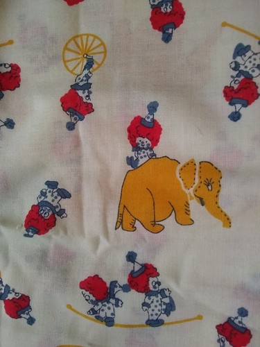 2+ Yard Vintage Cotton Fabric Juvenile Kids Baby CIrcus Elephant Clowns 46