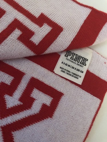 NEW Victoria's Secret PINK Red & White Logo Winter Scarf and Beanie hat Set NWT