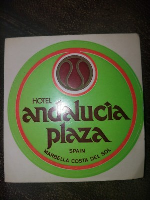 Vintage Hotel Andalucia Plaza Spain Marbella Costa Del Sol Luggage Sticker 
