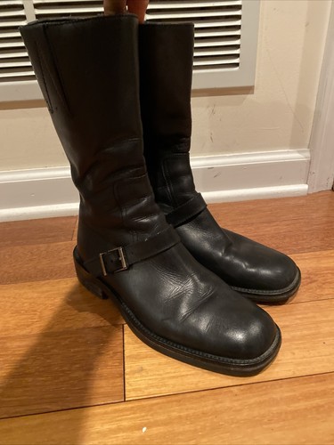 Gucci Womens Vintage Moto Mid Calf Leather Boots Black Size