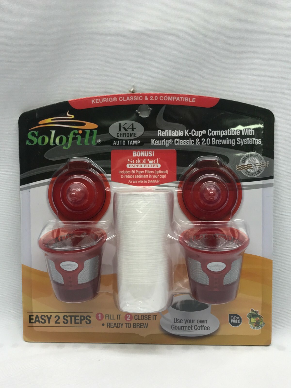 Solofill K4 Chrome Refillable K-Cup Brewing Pod with Paper Filters