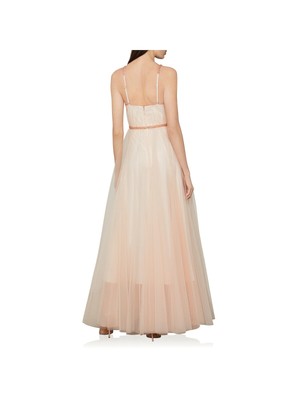 Pre-owned Bcbgmaxazria Bcbg Maxazria Womens Beaded Spaghetti Strap V Neck Full-length Prom Gown Dress In Pink