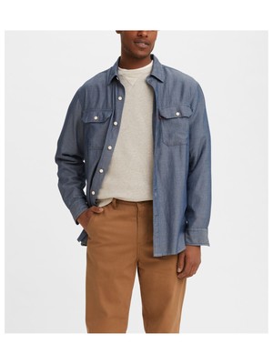 

LEVIS Мужская темно-синяя повседневная рубашка на пуговицах в елочку, Navy, 195870151