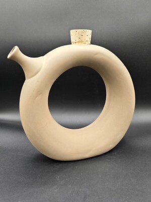 Vintage Signed Hartstone Circular Wine Decanter Mid Century Modern Pottery EUC  
