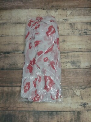 Woman's Red Lips White Scarf Polyester One Size 