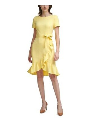 

CALVIN KLEIN Женское желтое платье-футляр с поясом и тюльпаном и короткими рукавами, Желтый