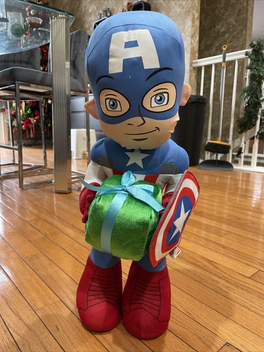 CAPTAIN AMERICA FREE STANDING 22&rdquo; DOLL PLUSH MARVEL SUPER HERO Holding A Present