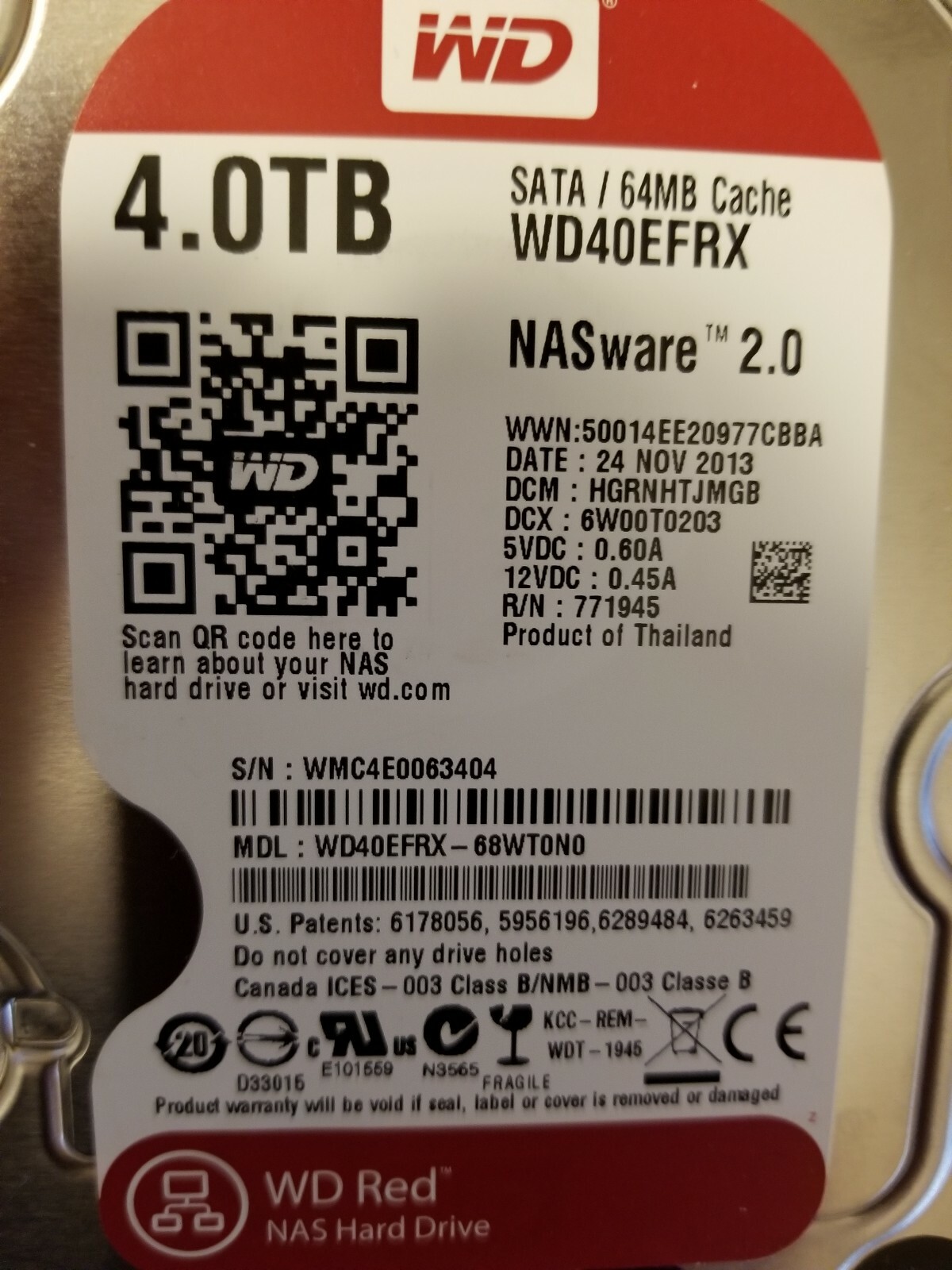 Western Digital Red 4TB 5400RPM SATA 6Gbps 64MB 3.5