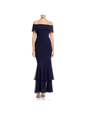 

AQUA FORMAL Женское вечернее платье с коротким рукавом и открытыми плечами на молнии, Navy