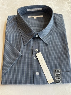 Perry Ellis Mens XXL Blue Plaid Short Sleeve Button Up Shirt