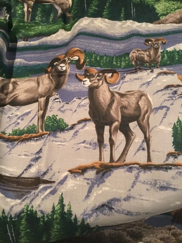 Vintage Cranston Mountain Hunting Fabric Deer Bear Quilting Cotton 1 Y F16