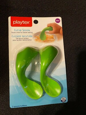 Playtex Baby Toddler Curve Early Self Feeding Spoon 2 Pack Green 9+ Month  B1