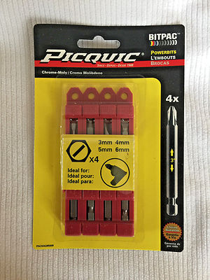 PICQUIC BITPAC MM slotted bit set: 4 pc set - 3mm 4mm 5mm 6mm 