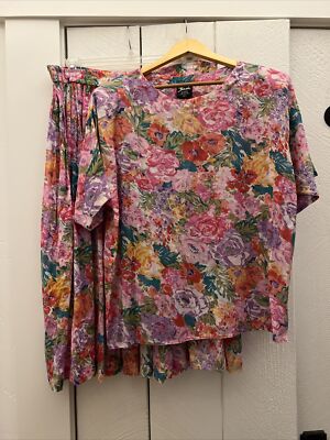 Vintage Zachi Two piece Women s Top And Skirt Set Floral Size Large Rayon Cotton