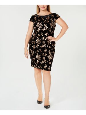 Женское золотое коктейльное платье-футляр CALVIN KLEIN с коротким рукавом длиной до колена плюс 22 Вт