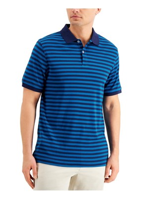 CLUBROOM Mens Interlock Navy Stripe Classic Fit Stretch Polo S