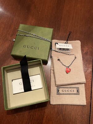 Gucci Interlocking G Red Enamel Heart Necklace