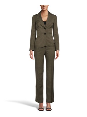 

LE SUIT Женский зеленый блейзер с зубчатым воротником и двумя пуговицами, прямой брючный костюм