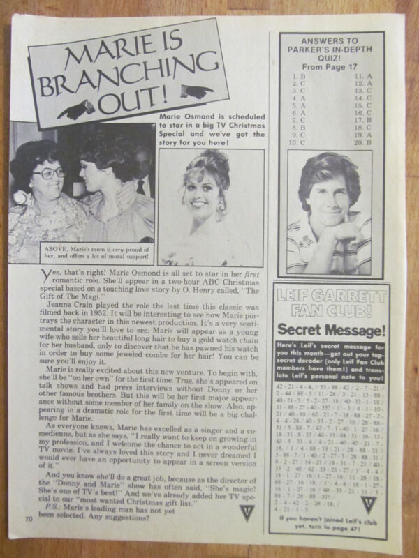 Marie Osmond, Full Page Vintage Clipping, Osmonds Brothers