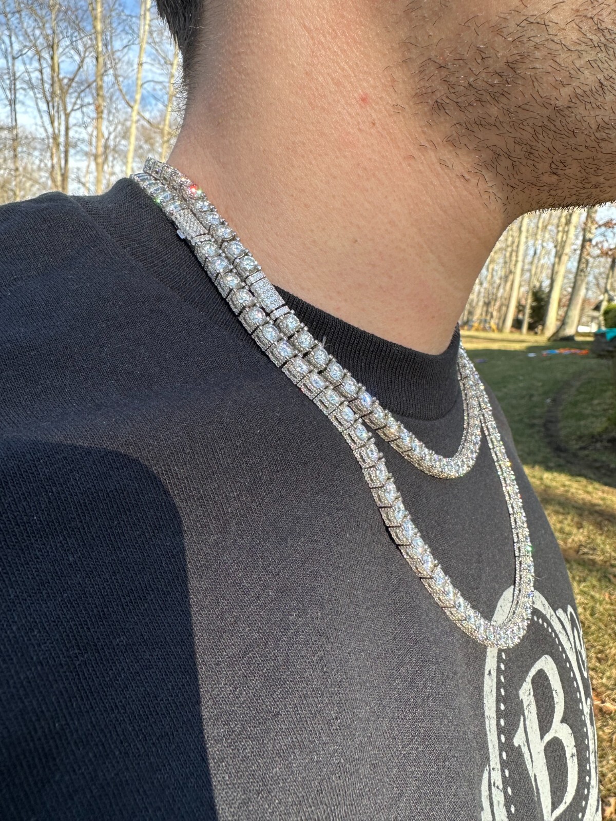 Pre-owned Harlembling 5mm Moissanite Tennis Chain Necklace Reinvented 925 Silver Stones On All Sides