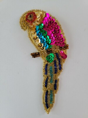 Vintage Handcrafted Parrot Pin Beaded Sequins OOAK Estate Find