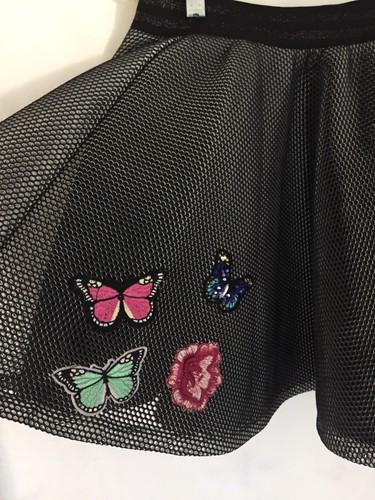 Hannah Banana Girls NWT Black Butterfly Mesh Skirt Elastic Waist Sz14