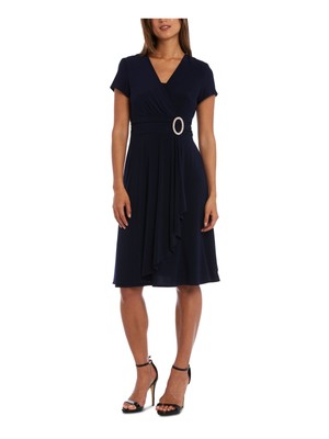 R&M RICHARDS Womens Navy Drape Skirt Short Sleeve Faux Wrap Dress 12