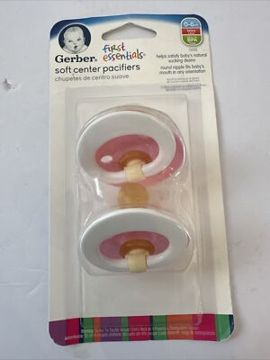 1 Pack X 2 Gerber First Essentials Soft-Center Pacifier 0-6 Pink Discontinued