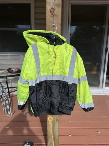 Coat Visibility Enhanced Apparel Mens XL Fleece Lined Jacketwith removable hood